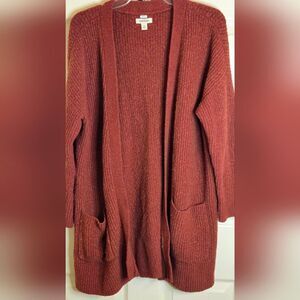 Goodthreads M BurntAmber Waffel Knit Pockets WOOL Blend Lslv Women Open Cardigan